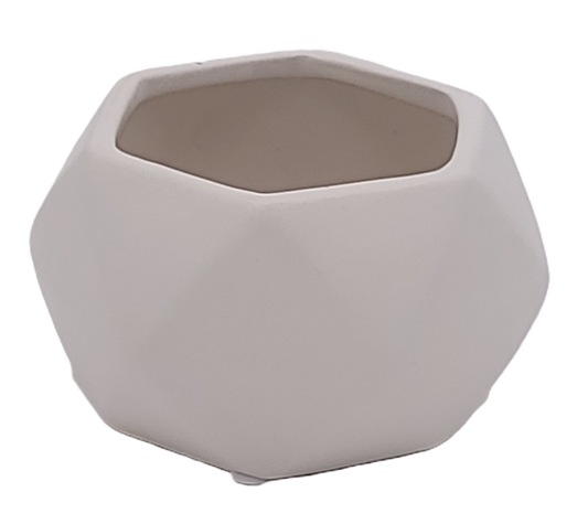 T1930WJS  4" WHITE GEO CERAMIC PLANTER