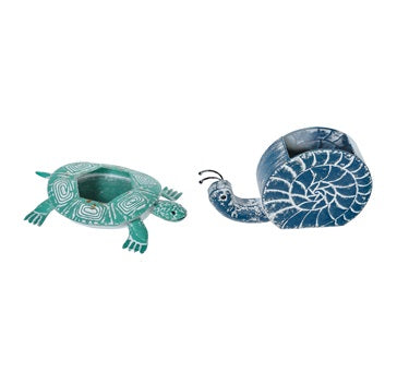 METAL GREEN/BLUE TURTLE/SNAIL PLANTER
