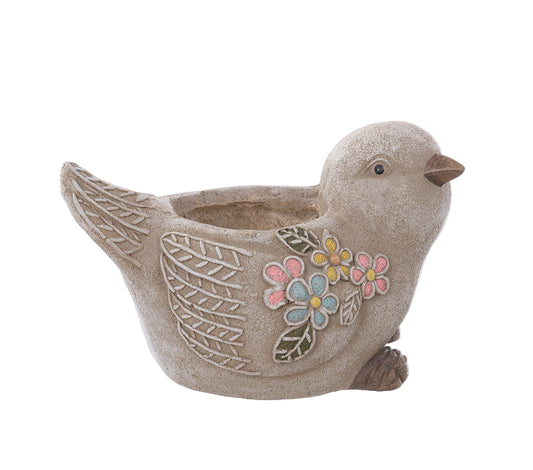 T25240 | MGO Tan/Blue Flower Bird Container