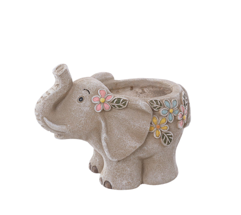T25242 | MGO Tan/Blue Flower Elephant Container