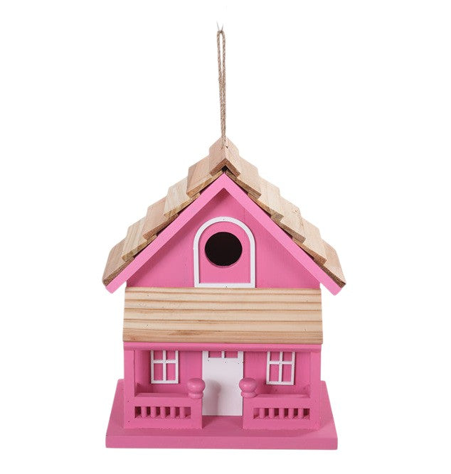 T25330 | Wood Pink Cottage Birdhouse Hang