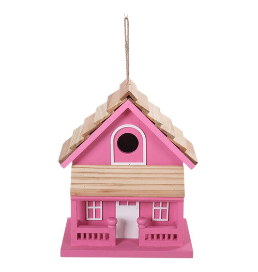T25330 | Wood Pink Cottage Birdhouse Hang