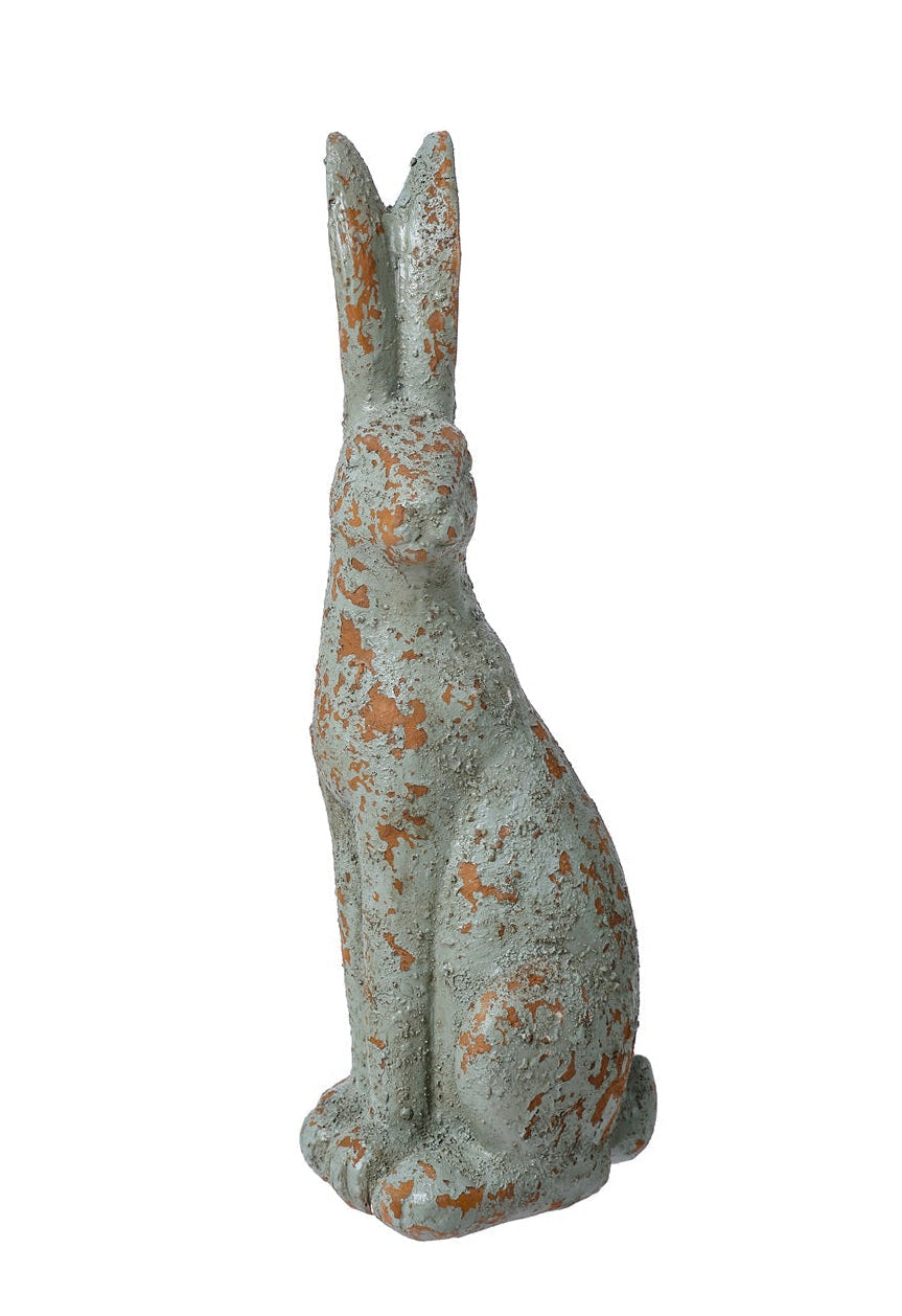 T25393 | Resin Antique Green Tall Rabbit Statue