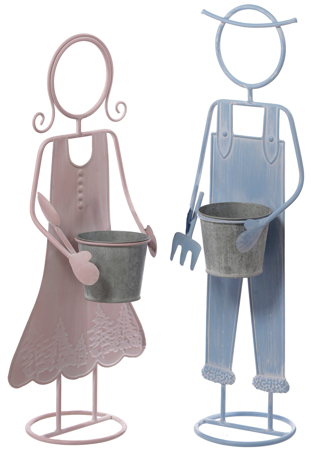 T26074 | Metal Couple w/Pot | Pink/Blue | 2 Asst - A&B Wholesale Market Inc