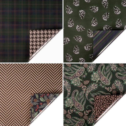 W3010-1052P | 30" x 10' | Holiday Reversible Wrapping Paper Bundle (4-pack) | Fashionable Christmas