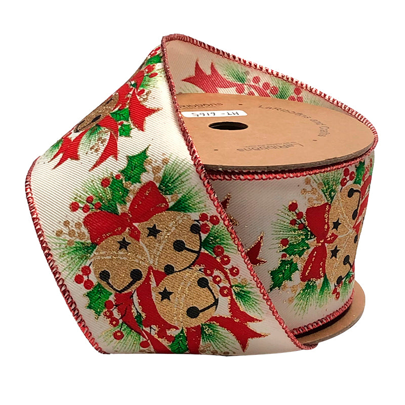 WR-10445-063-10 | 2.5" | Holiday Ribbon | White Bells w/Holly | 10yds