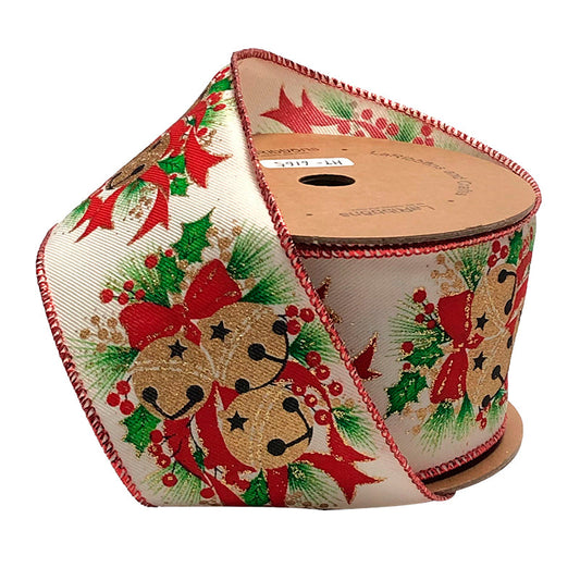 WR-10445-063-10 | 2.5" | Holiday Ribbon | White Bells w/Holly | 10yds