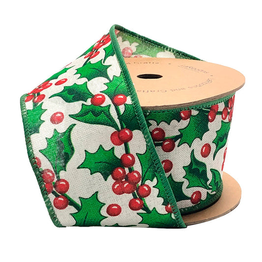 WR-10128-063-10 | 2.5" | Holly Berry | White/Green Multi | 10yds