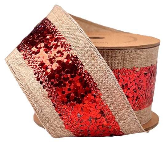 WR-10230-063-10 | 2.5" | Metallic Striped | Natural/Red | 10yds