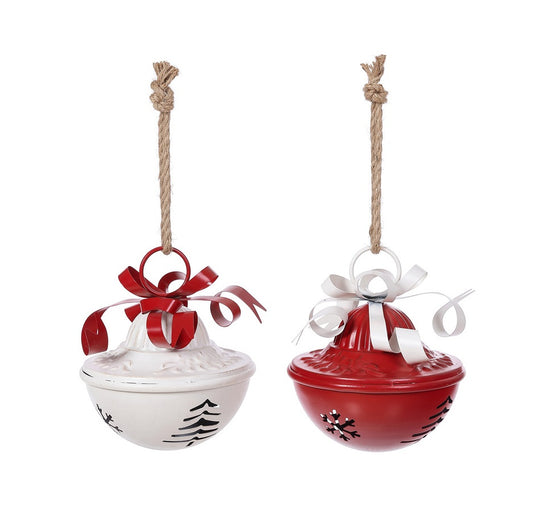 Small Metal Red/White Snowflake Bell W/Bow Hanger X24207