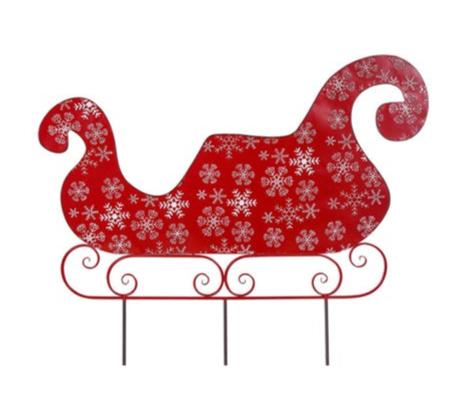 X24575  METAL R/W SNOWFLAKE SLEIGH STAKE SET OF 2