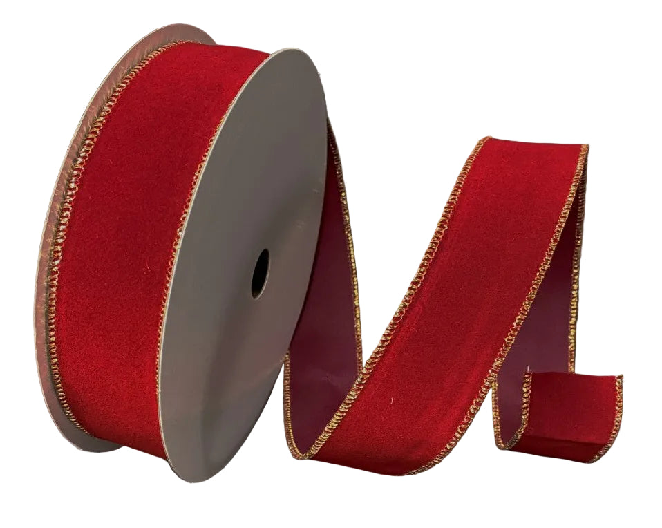 X501109-14 | 1.5" | XMAS VELVET W/GOLD EDGE  | DK. RED | 50YDS