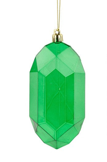 5"L Clear Gem Ornament Emerald Green