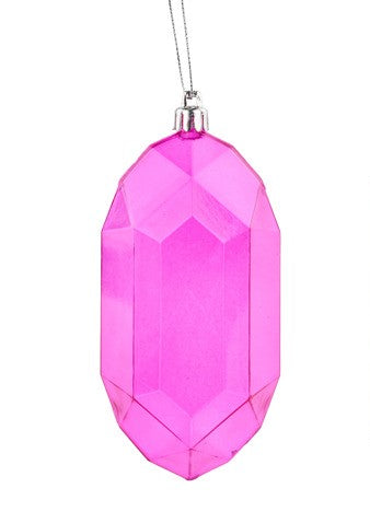 5"L Clear Rectangle Gem Ornament Fuchsia