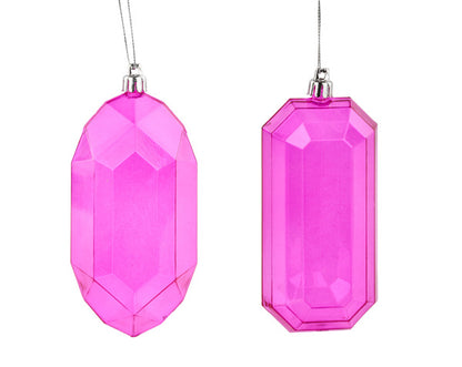 5"L Clear Rectangle Gem Ornament Fuchsia