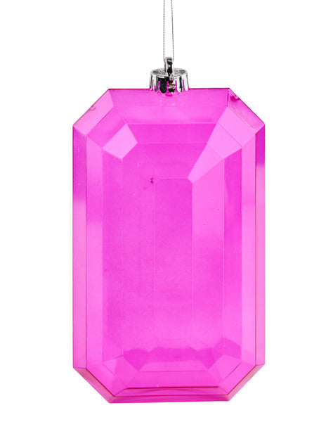 XJ5446HF 8"L x 5"W Clear Rectangle Gem Ornament Fuchsia