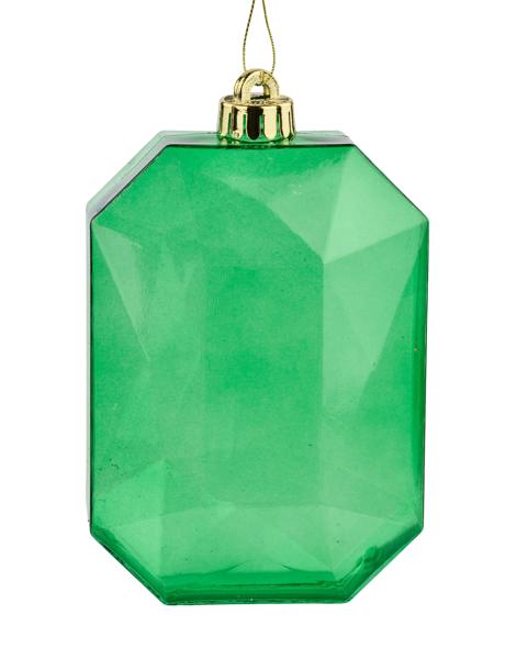 XJ544806  6.25"L x 4.25"W Clear Rectangle Gem Ornament Emerald Green