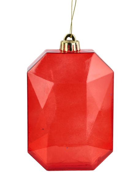 XJ544824  6.25"L x 4.25"W Clear Rectangle Gem Ornament Red