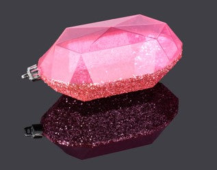 XJ552222  5.25"L Laser GLITTER Gem Ornament Bright Pink Glitter