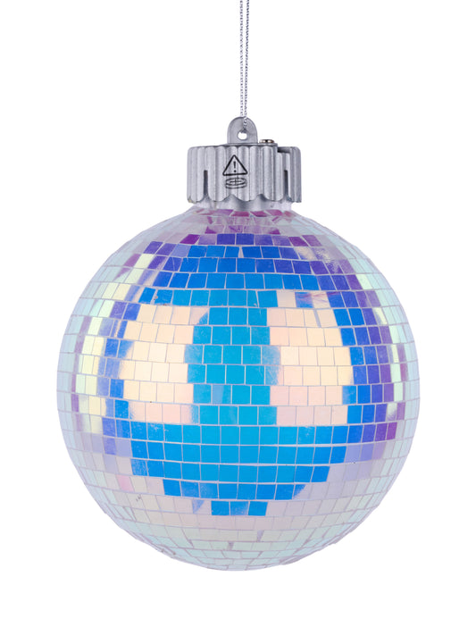 XJ712773 | 100Mm | Irid Mirror Ball W/Lights Ornament | White