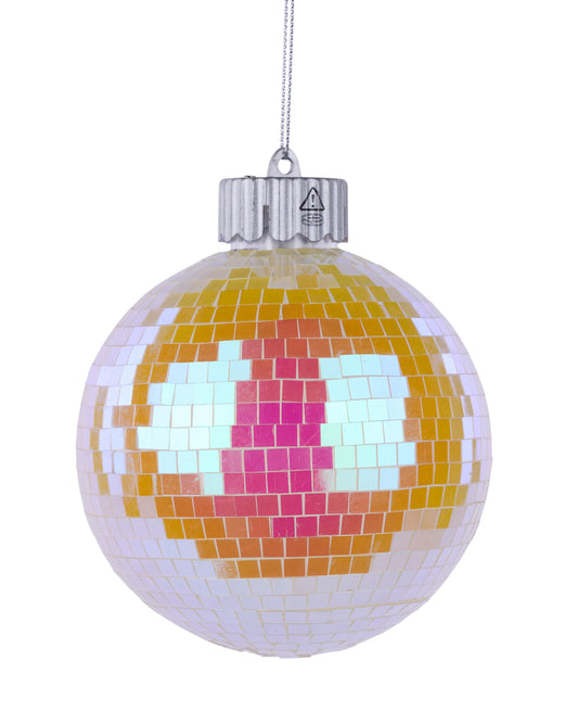 XJ712774 | 100Mm | Irid Mirror Ball W/Lights Ornament | Yellow