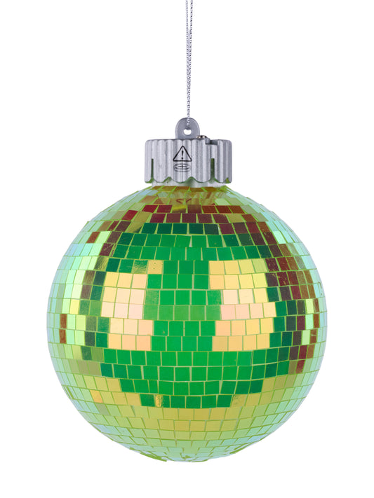 XJ712775 | 100Mm | Irid Mirror Ball W/Lights Ornament | Yellow/Green
