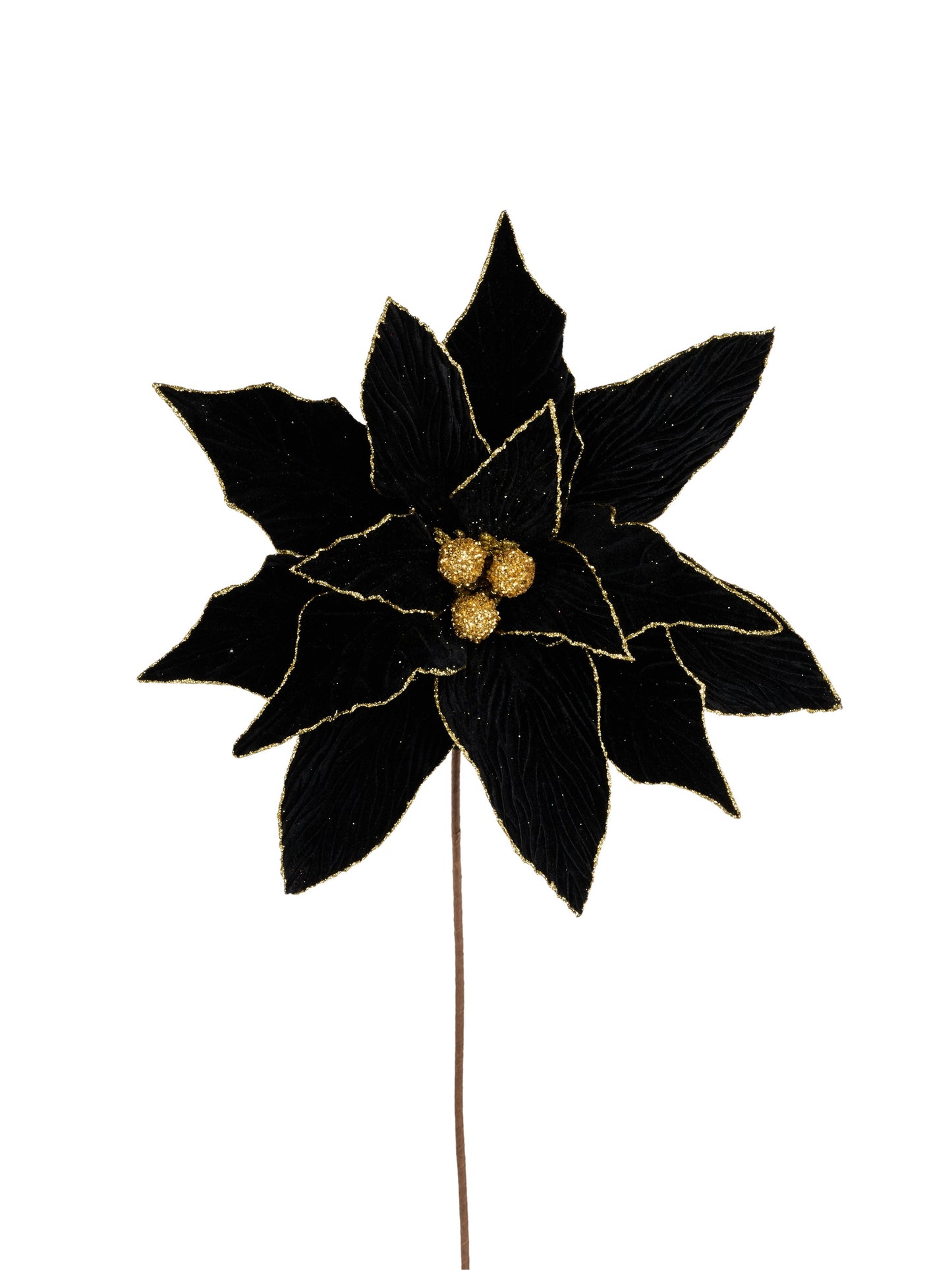 XS382498 | 24"L x 17.5"Dia | Poinsettia Stem | Black/Gold