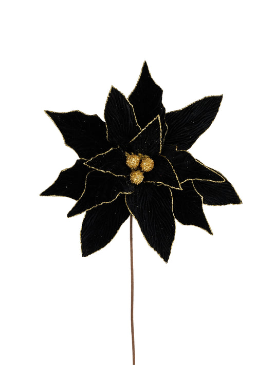XS382498 | 24"L x 17.5"Dia | Poinsettia Stem | Black/Gold
