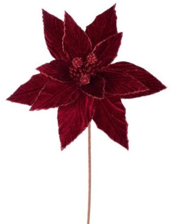 XS408705 | Burgundy | Velvet Poinsettia Stem | 22"L x 11.5"Dia