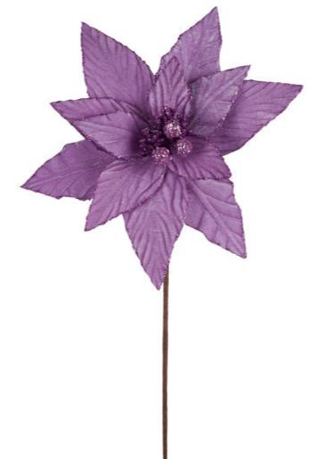 XS408713 | Velvet Poinsettia Stem | Lavender | 22"L x 11.5"Dia