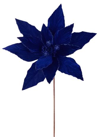 XS408725 | 22"L x 11.5"Dia | Velvet Poinsettia Stem | Royal Blue