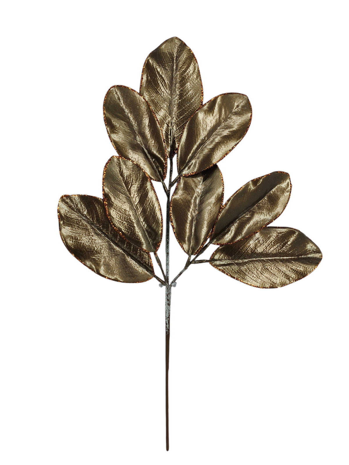A&B Wholesale Market Inc 24-inch copper magnolia leaf spray with three stems, featuring metallic textured foliage.