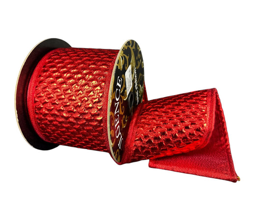 A&B Wholesale Market Inc 4-inch metallic red dragonscale ribbon with a solid red backing on a spool
