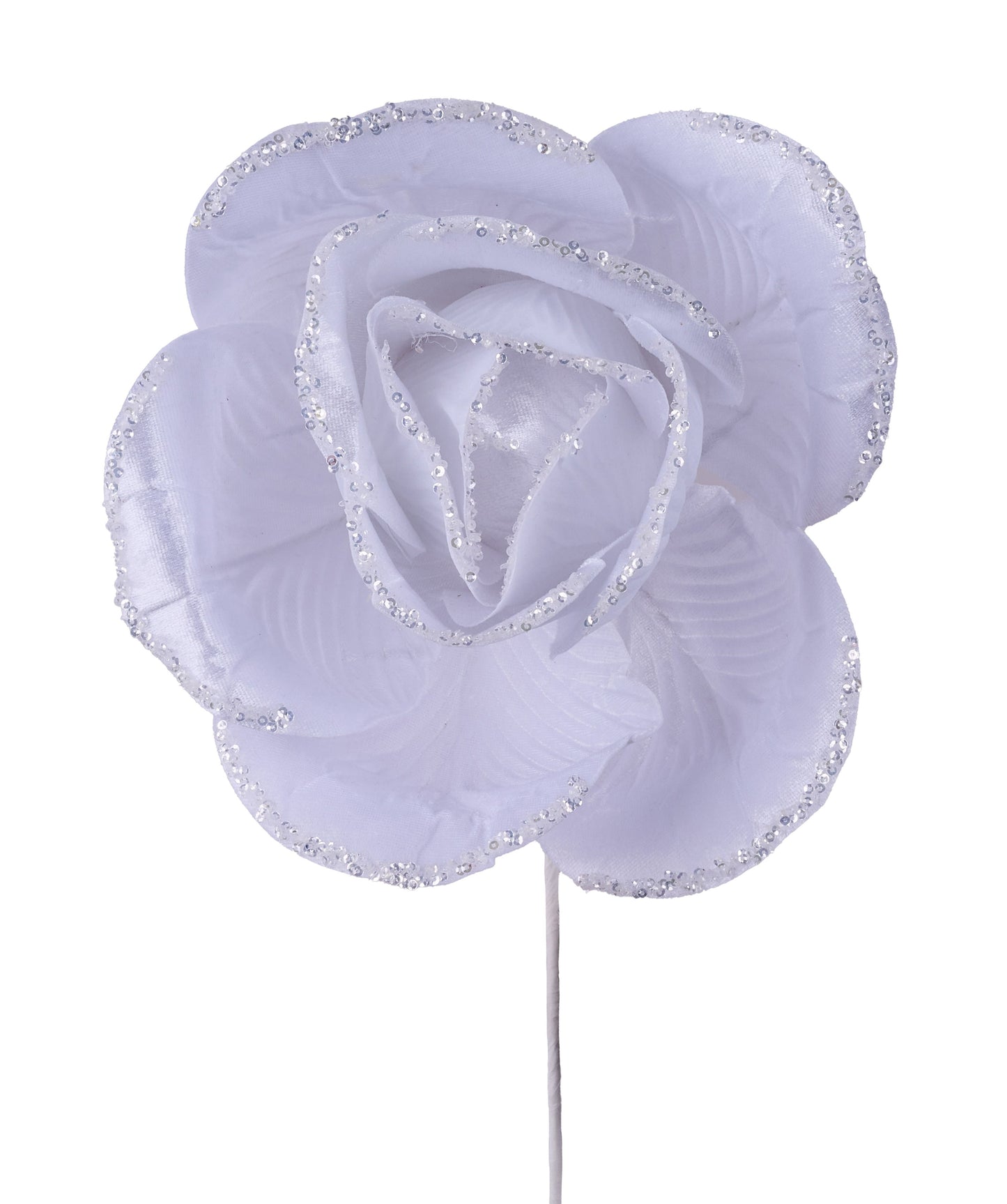 HV922027 | 10"Dia |  Velvet Glitter Rose Stem |  White