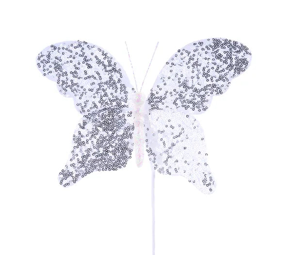 MN038527 | 11"L | Sequin Butterfly Pick | White/Silver - A&B Wholesale Market Inc