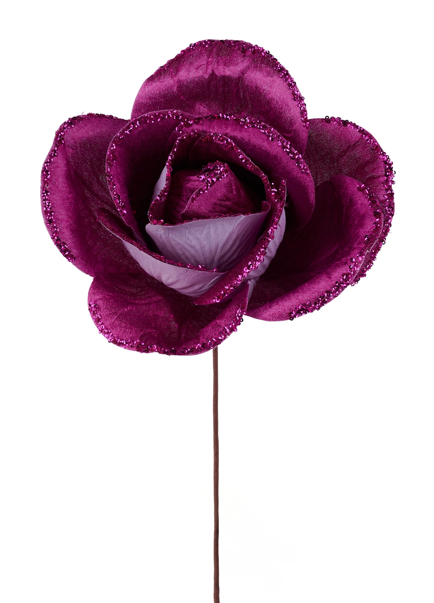 HV922011 | 10"Dia |  Velvet Glitter Rose Stem |  Hot Pink