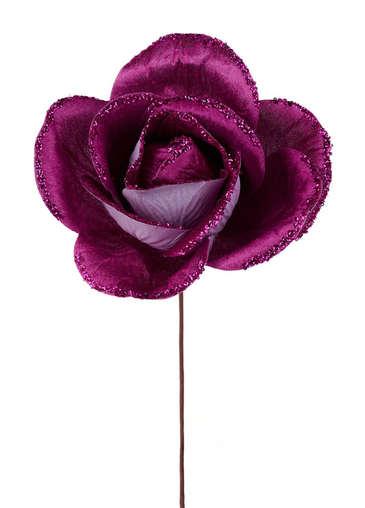 HV922011 | 10"Dia |  Velvet Glitter Rose Stem |  Hot Pink
