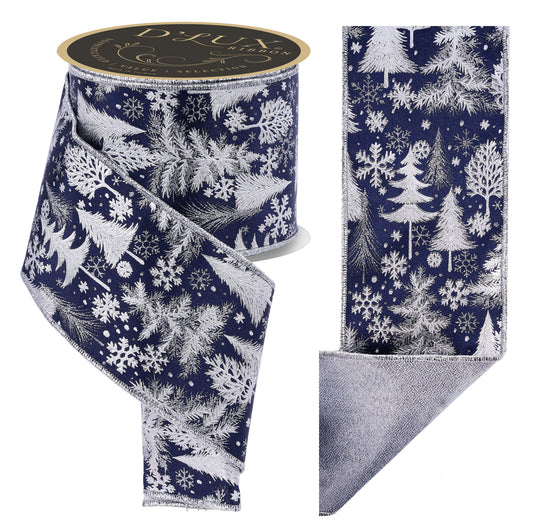 LX325963 | 4" | Foil Tree/Fused | Navy Blue w/Silver Backing | 10yds