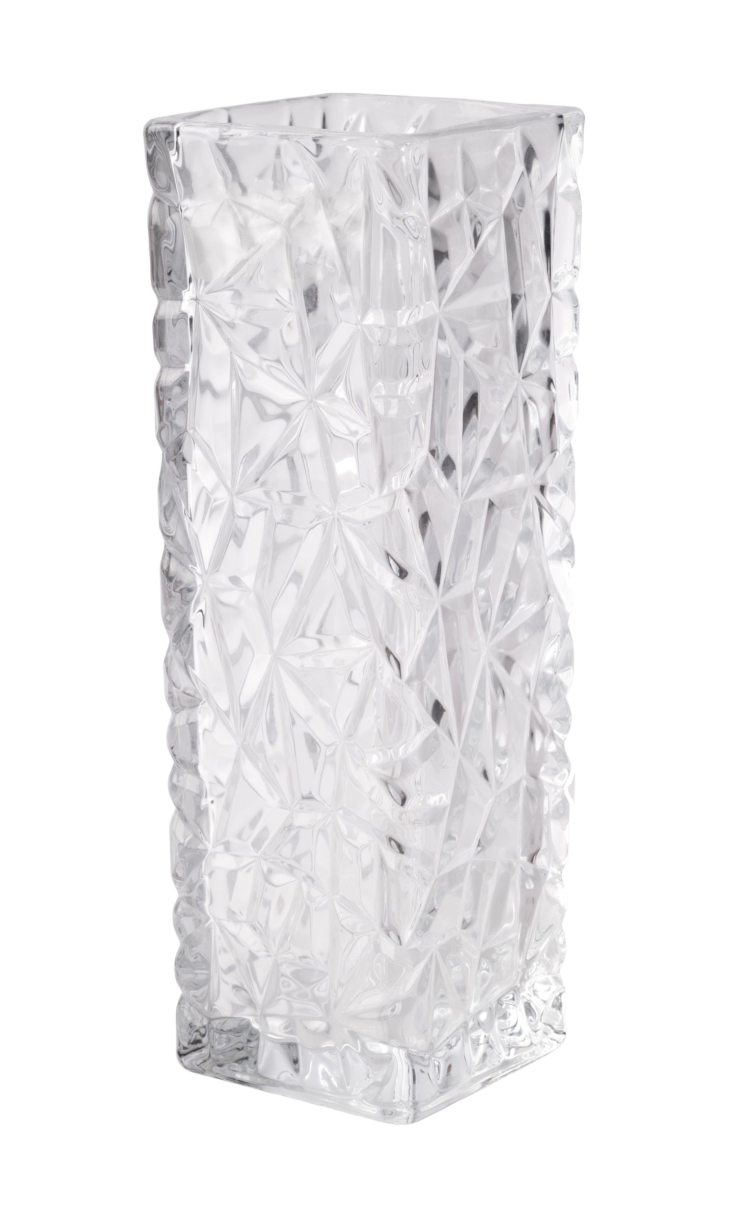 GM6083 | 9.5"H x 3.125"Sq | Crackle Glass Vase | Clear