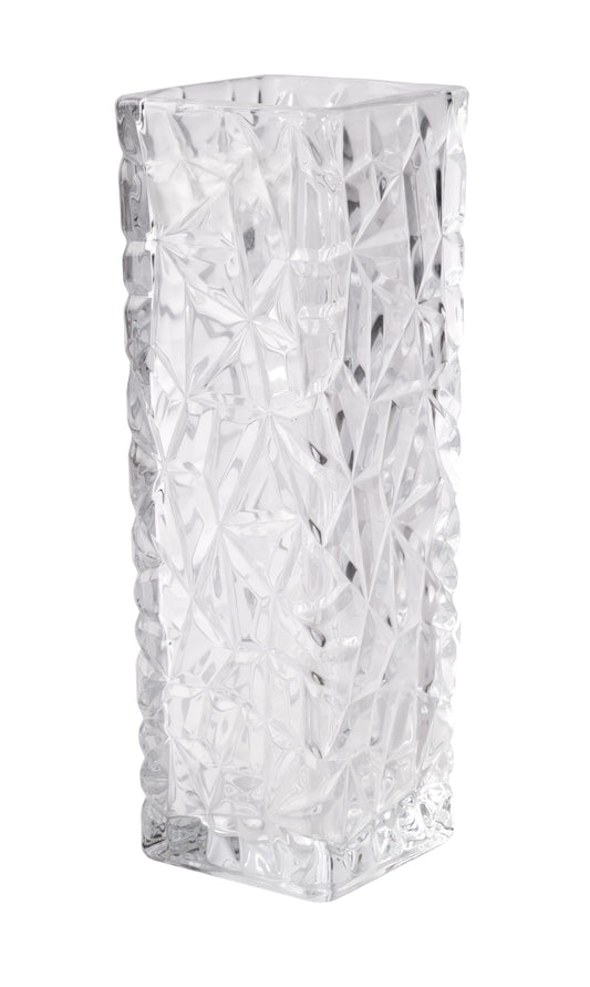 GM6083 | 9.5"H x 3.125"Sq | Crackle Glass Vase | Clear