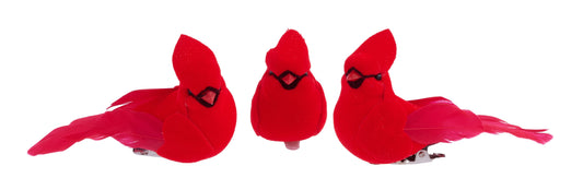 ME7182 | 2.5" | Velvet/Feather Cardinal W/Clip | 12Pcs/Pkg
