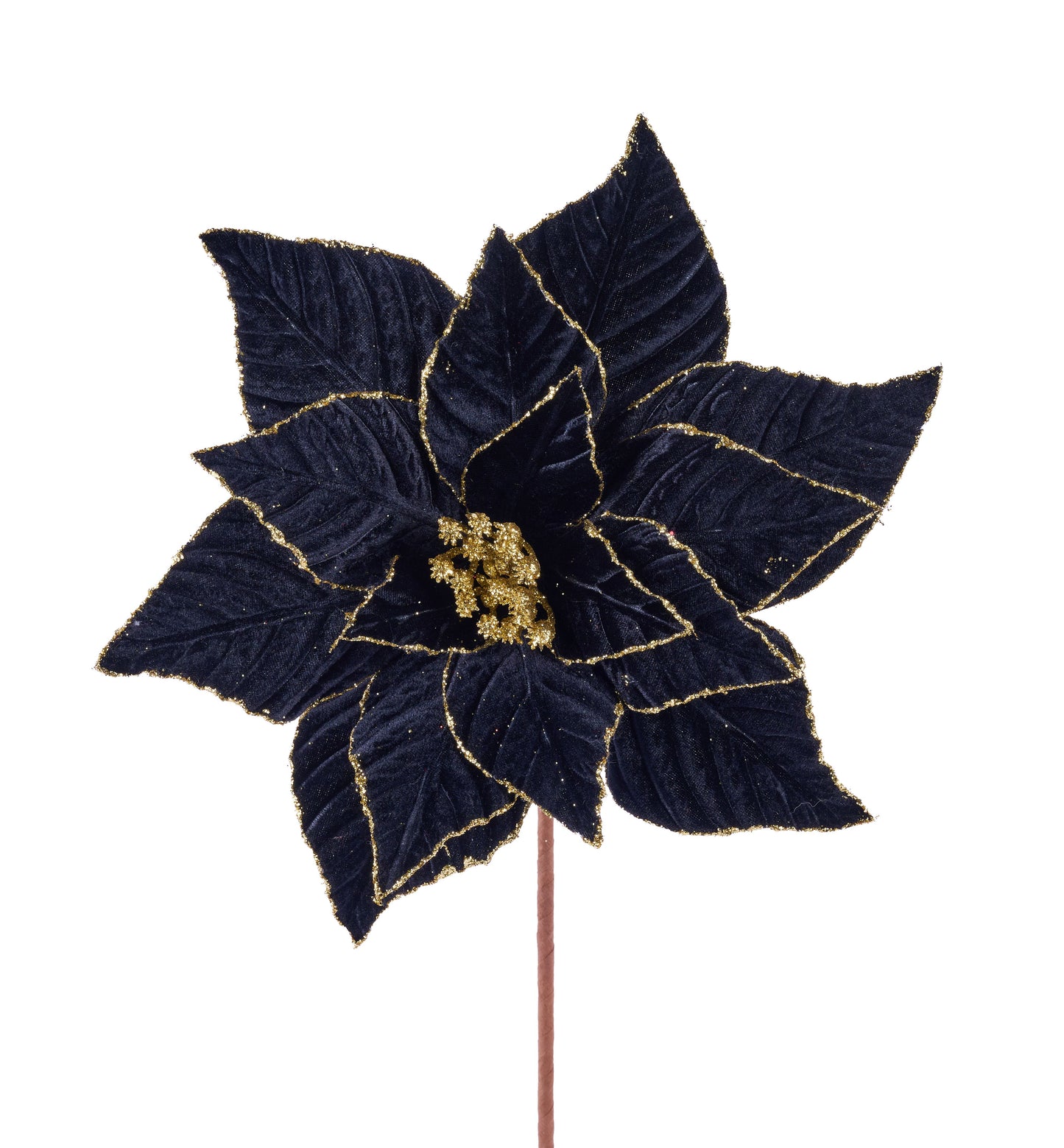 XS410798 | 11.5"Dia | Velvet Poinsettia Stem | Black/Gold