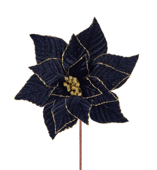 XS410798 | 11.5"Dia | Velvet Poinsettia Stem | Black/Gold