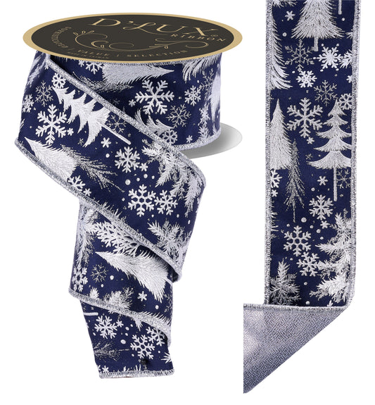 LX325863 | 2.5" | Foil Tree/Fused | Navy Blue/Silver | 10yds
