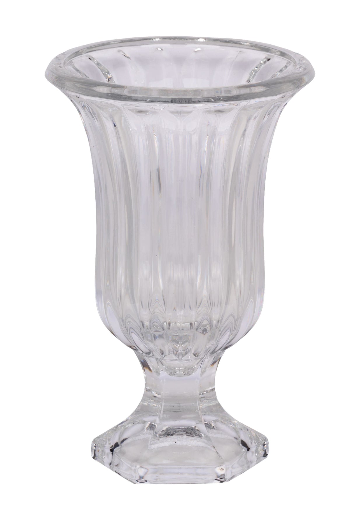 GM6056 | 7.5"H x 4.75"Dia | Ribbed Glass Vase W/Foot | Clear