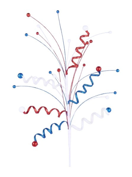 XS1223P9 | 30"L | Glitter Curly Strap/Ball Spray | Red/White/Blue