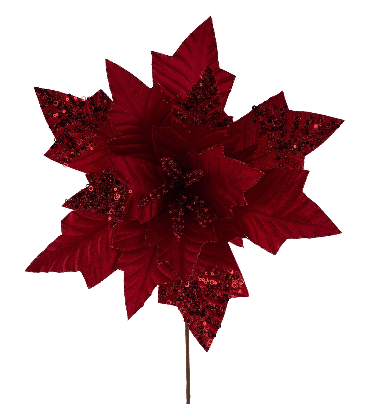 XS416124 | 23"L x 17.75"Dia | Velvet Poinsettia Stem | Red