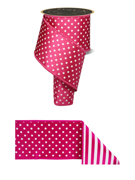 LX305711 | 4" |  Polka Dot/Stripe/Fused |  Hot Pink/White |  10yds