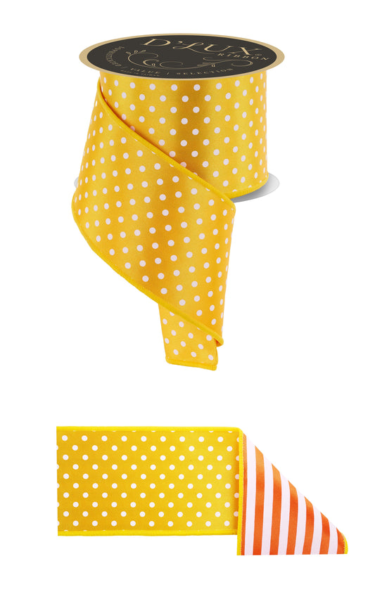 LX3063J8 |  4" |  Polka Dot/Stripe/Fused |  Sun Yel/White/Orange |  10yds - A&B Wholesale Market Inc