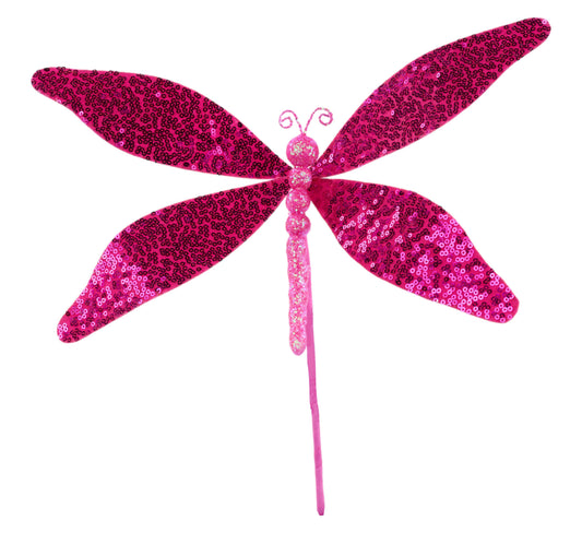MN038611  | 12"L |  Sequin Dragonfly Pick |  Hot Pink